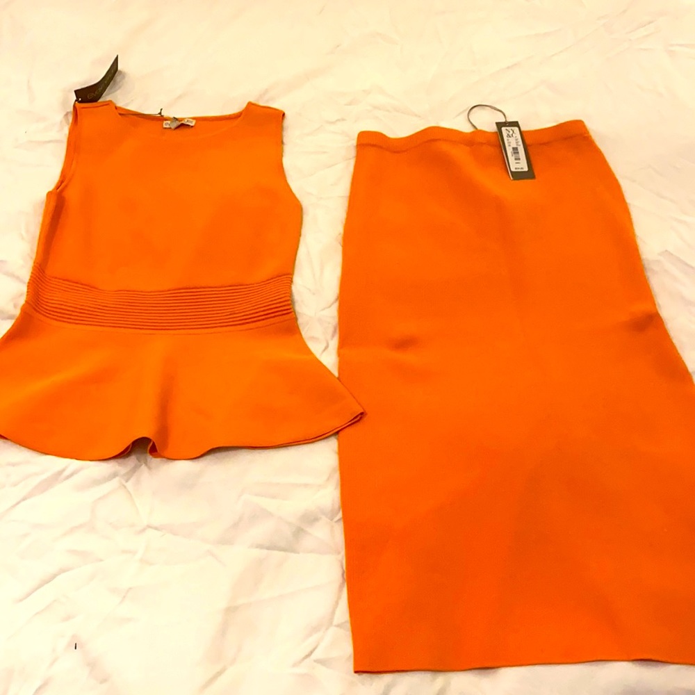 NWT Eva Mendes Sweater Skirt Set 6 Orange